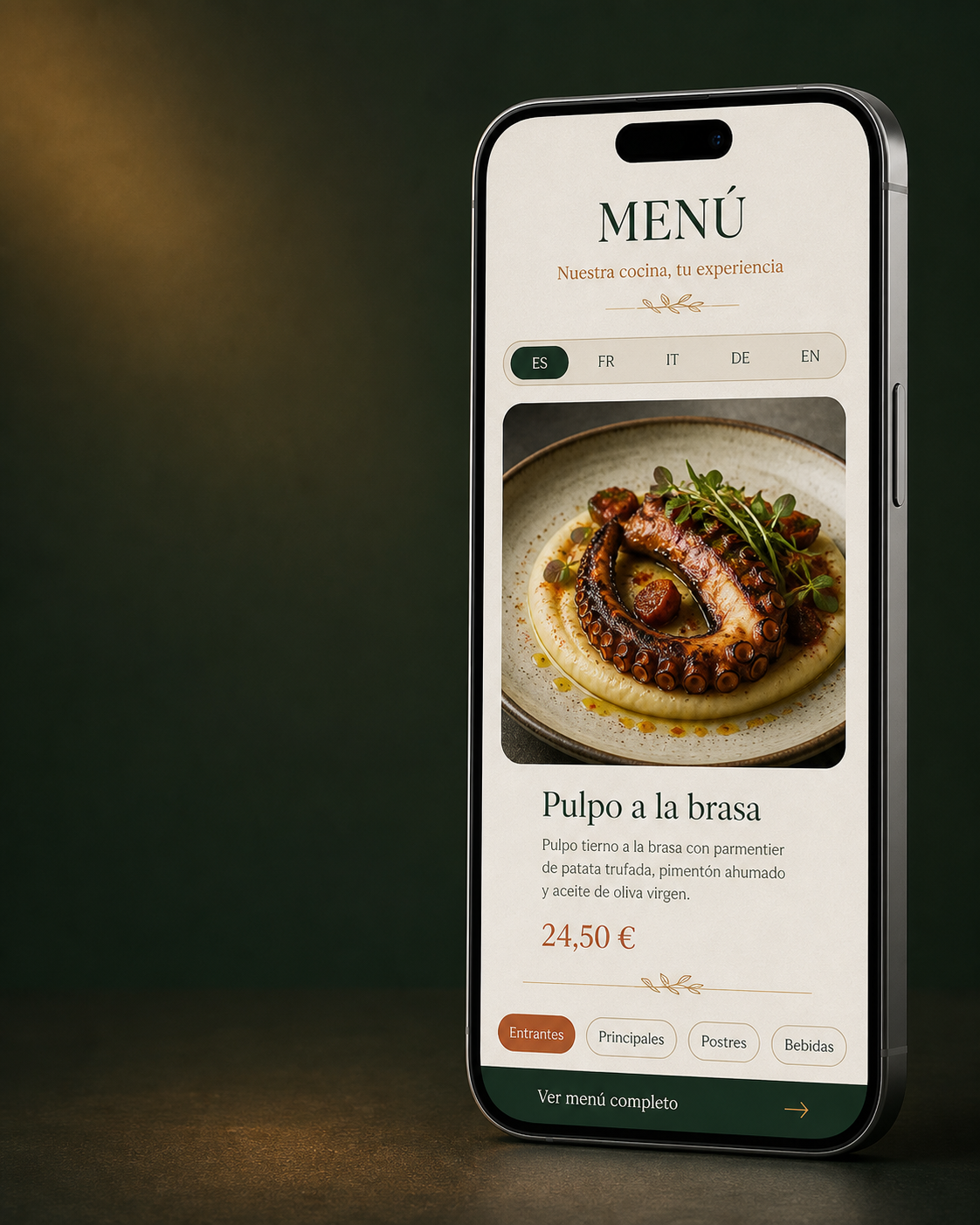 Carta digital multilingüe para restaurante